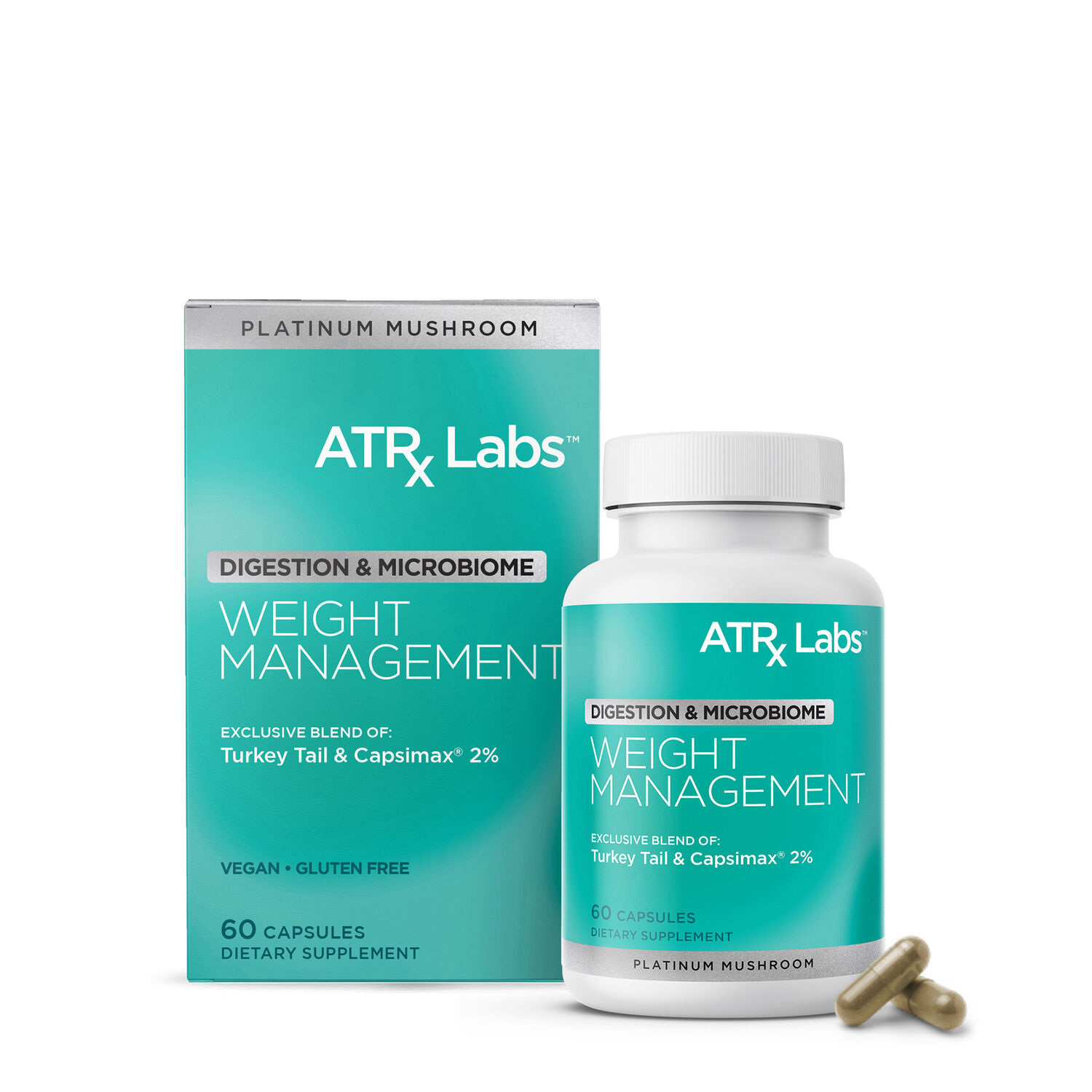 ATRx Labs Weight Management Platinum Mushroom Vegan - 60 Capsules (30 Servings)